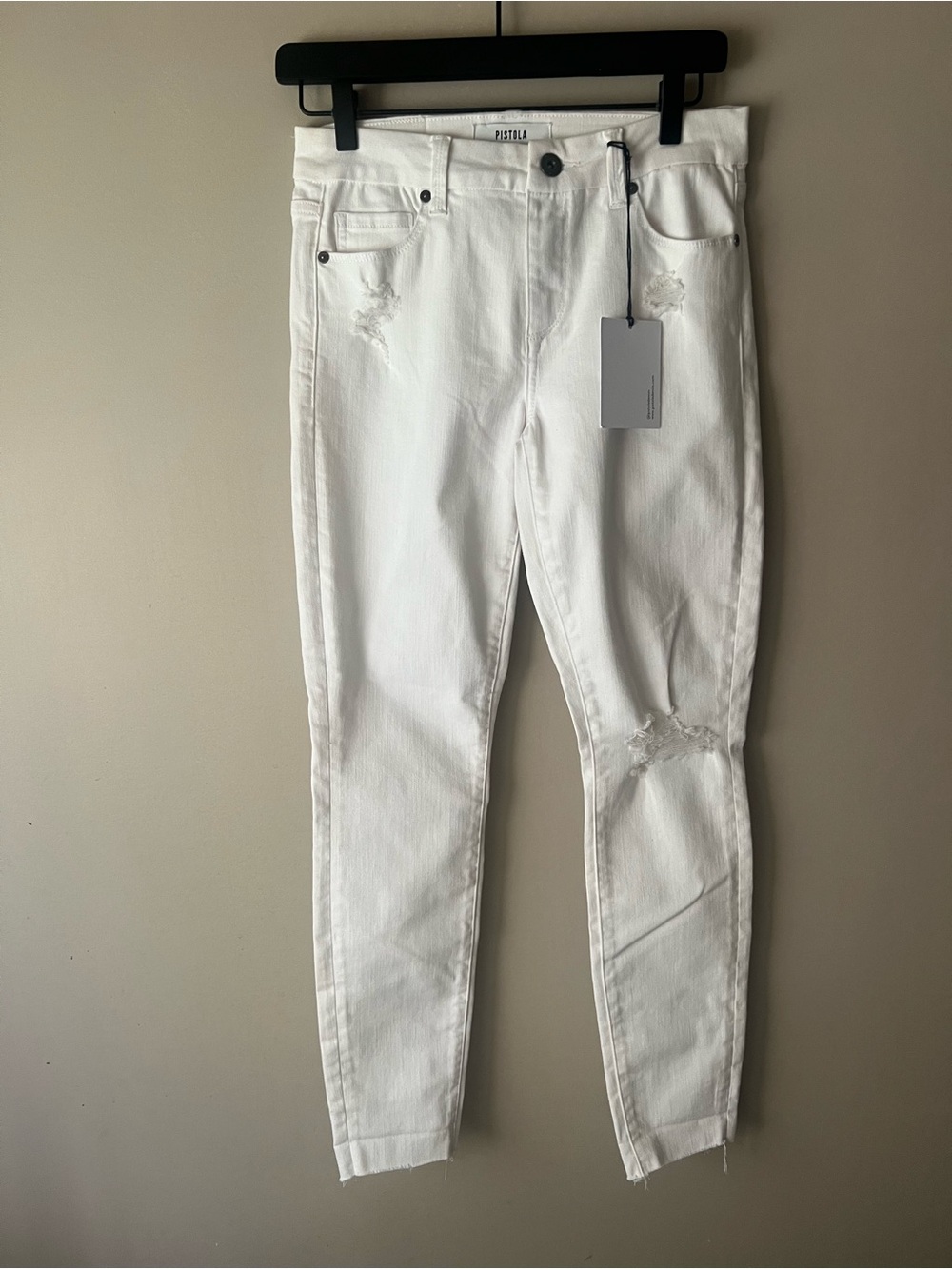 pistola White Distressed Skinny Jeans Freja Mid Rise Roller Crop Size 27